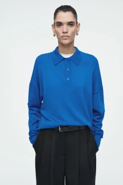 Hot COS MERINO WOOL POLO SHIRT BRIGHT BLUE