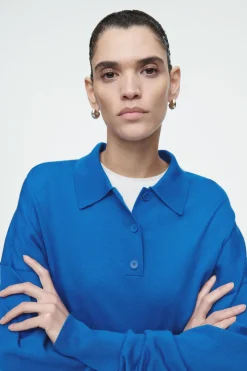 Hot COS MERINO WOOL POLO SHIRT BRIGHT BLUE