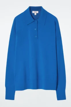 Hot COS MERINO WOOL POLO SHIRT BRIGHT BLUE
