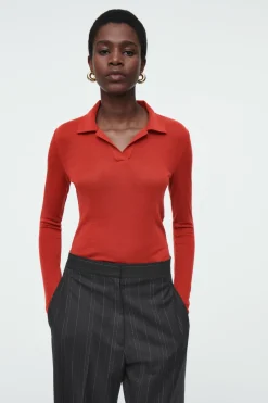 Sale COS MERINO WOOL POLO SHIRT RED