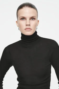 New COS MERINO WOOL TURTLENECK TOP BLACK