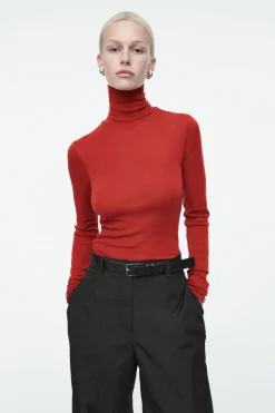 COS MERINO WOOL TURTLENECK TOP RED