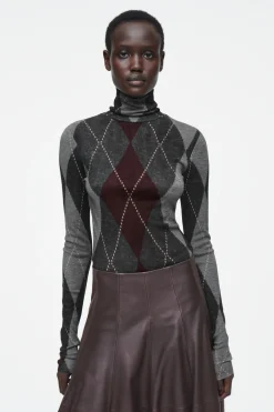 Hot COS MERINO WOOL TURTLENECK TOP GRAY / ARGYLE