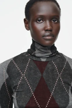 Hot COS MERINO WOOL TURTLENECK TOP GRAY / ARGYLE