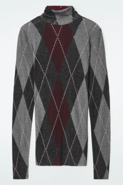 Hot COS MERINO WOOL TURTLENECK TOP GRAY / ARGYLE