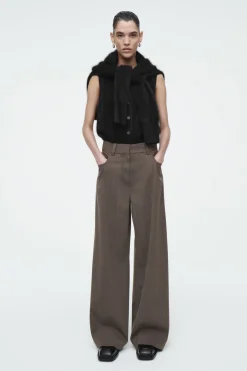 Clearance COS MERINO WOOL-BLEND WIDE-LEG PANTS BROWN