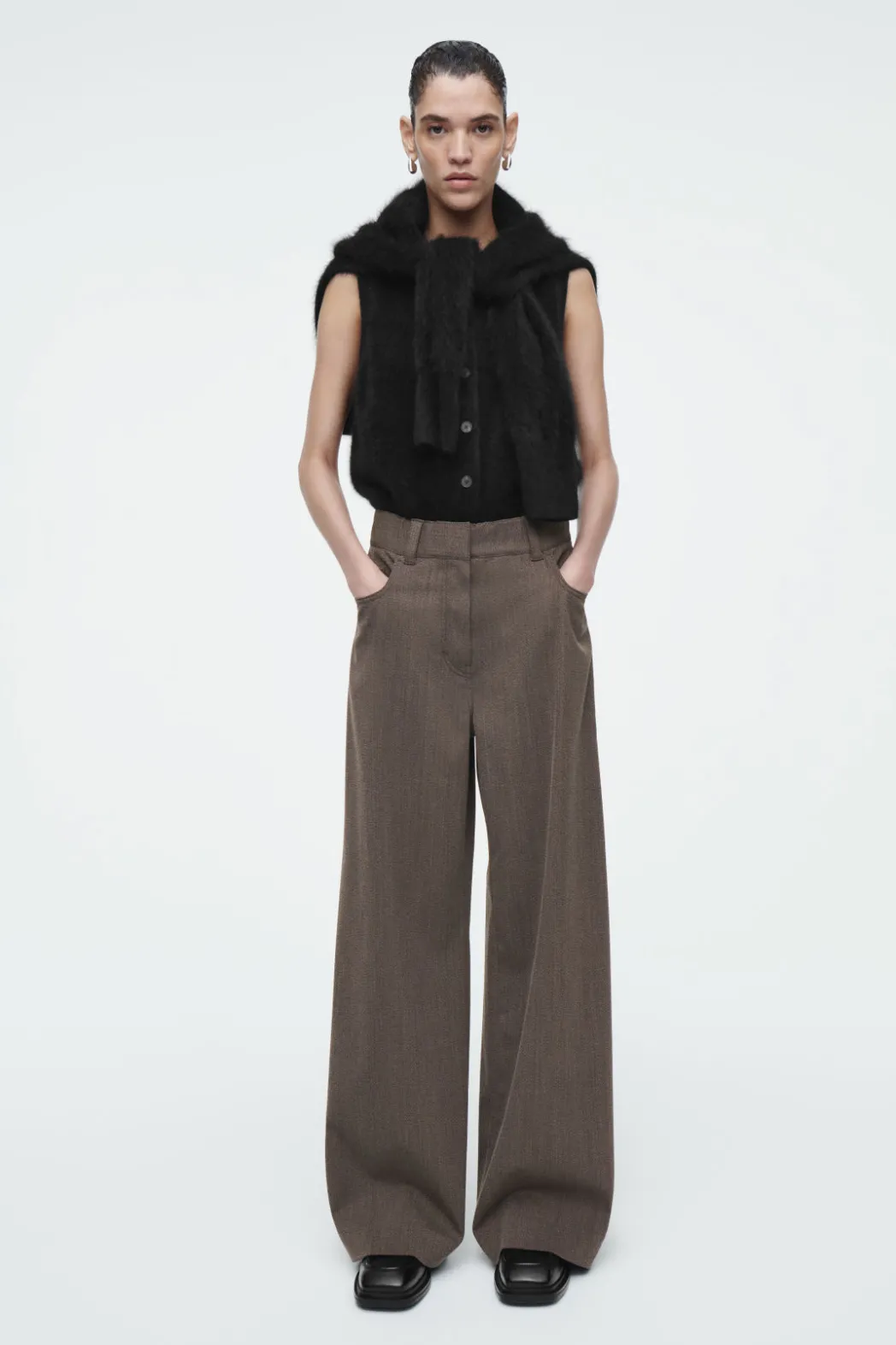 Clearance COS MERINO WOOL-BLEND WIDE-LEG PANTS BROWN