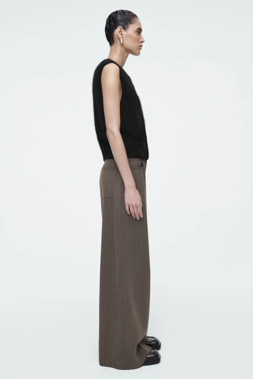 Clearance COS MERINO WOOL-BLEND WIDE-LEG PANTS BROWN