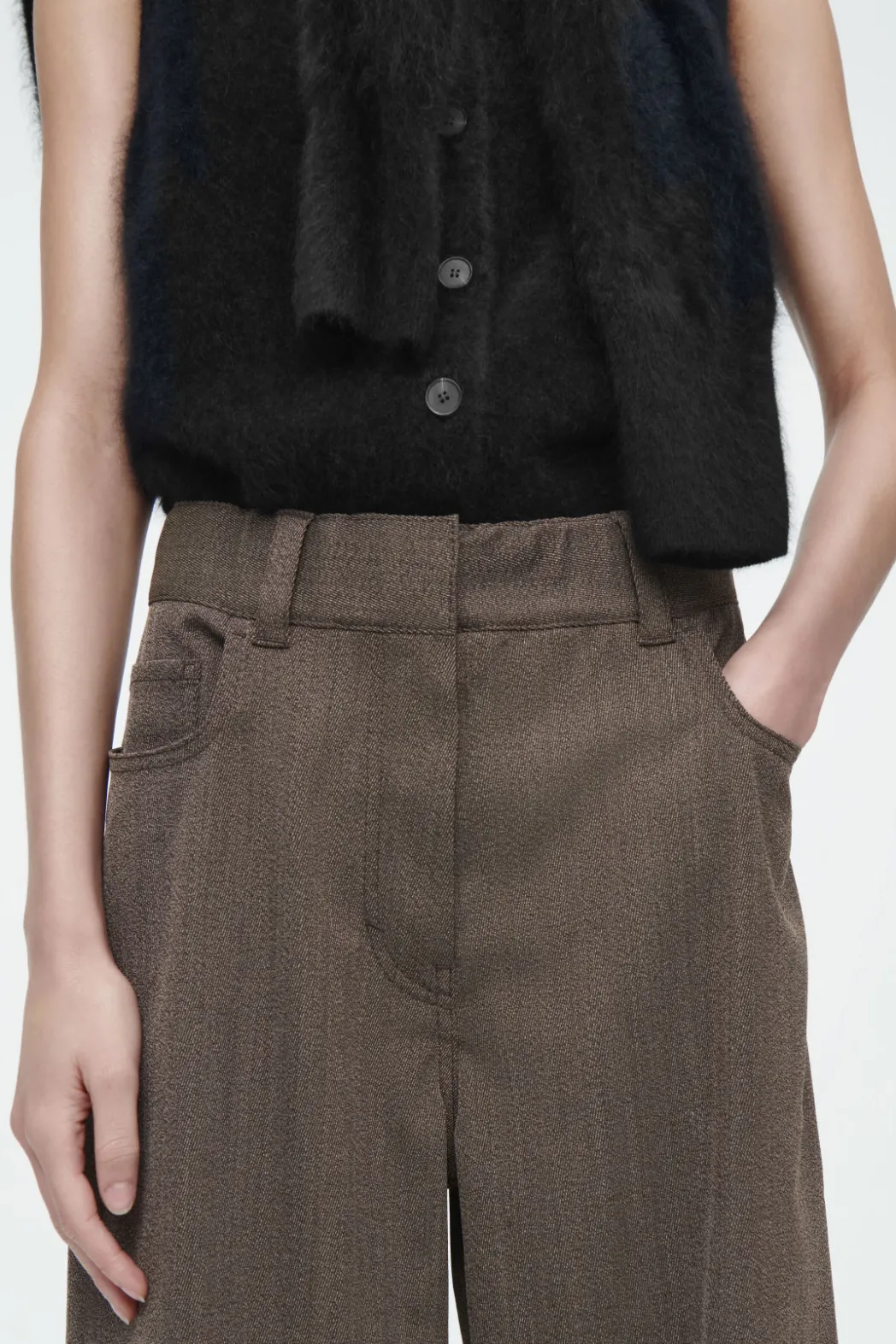 Clearance COS MERINO WOOL-BLEND WIDE-LEG PANTS BROWN