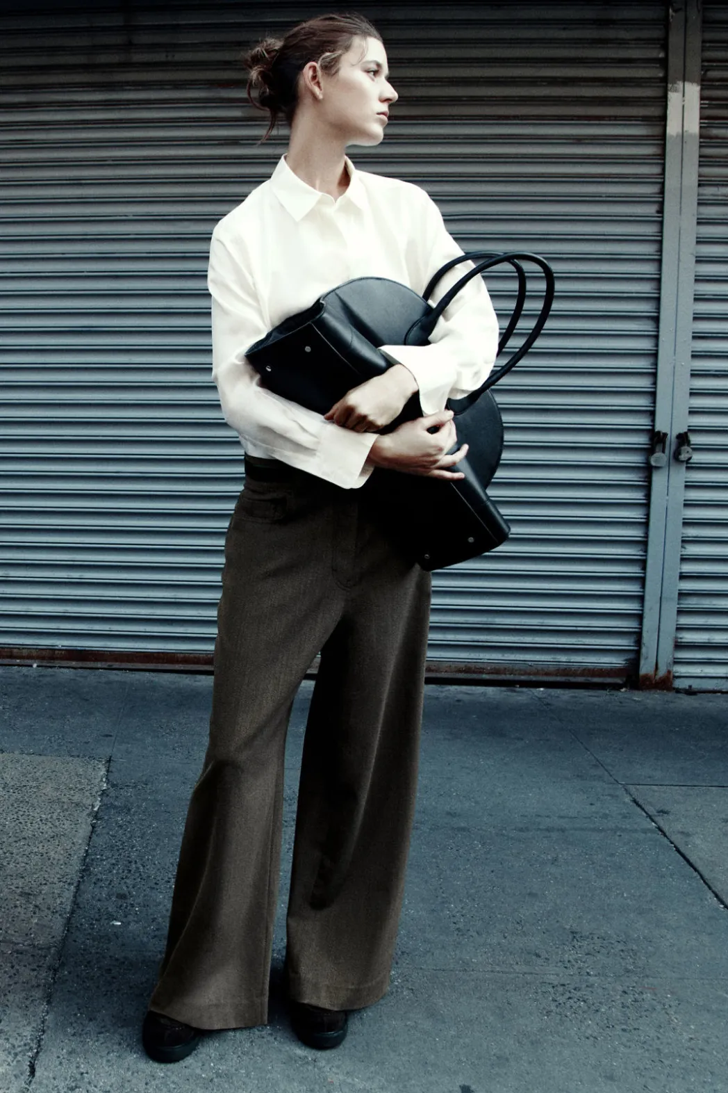 Clearance COS MERINO WOOL-BLEND WIDE-LEG PANTS BROWN