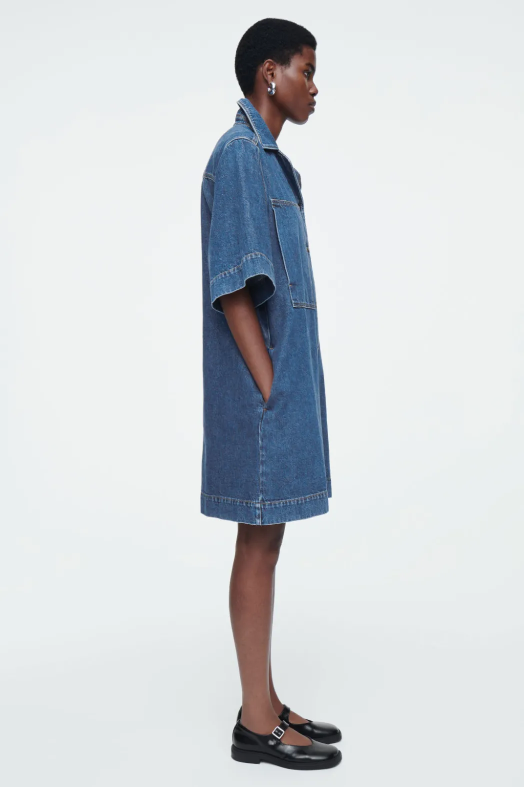 Best COS MINI DENIM SHIRT DRESS BLUE