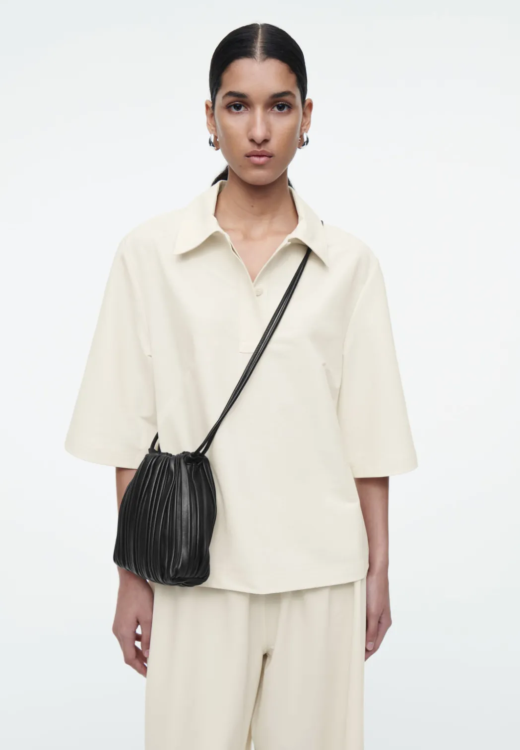New COS MINIMAL COTTON-JERSEY POLO SHIRT ECRU