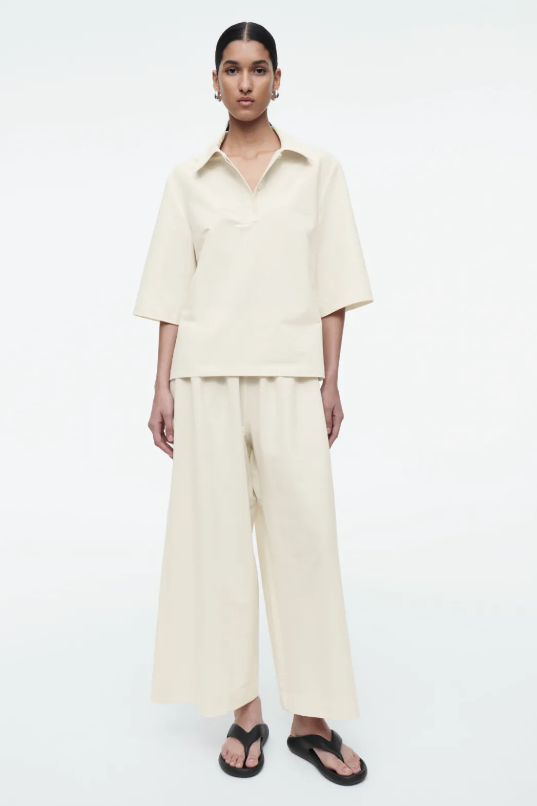 New COS MINIMAL COTTON-JERSEY POLO SHIRT ECRU
