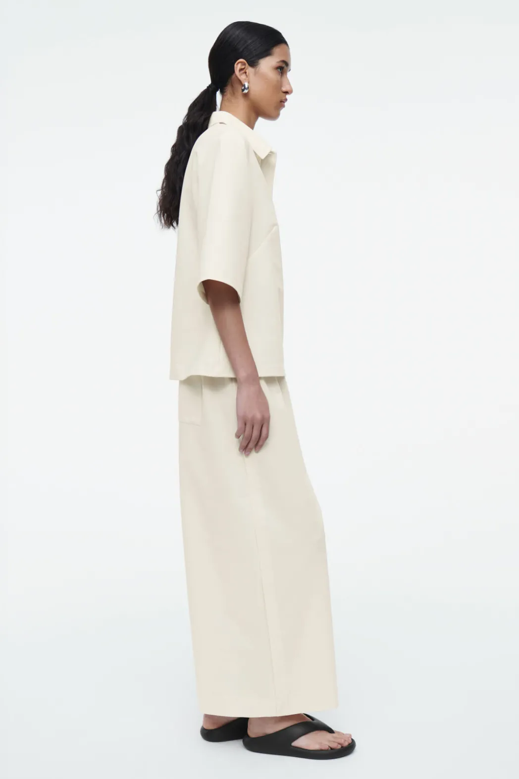 New COS MINIMAL COTTON-JERSEY POLO SHIRT ECRU