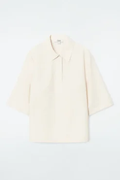 New COS MINIMAL COTTON-JERSEY POLO SHIRT ECRU