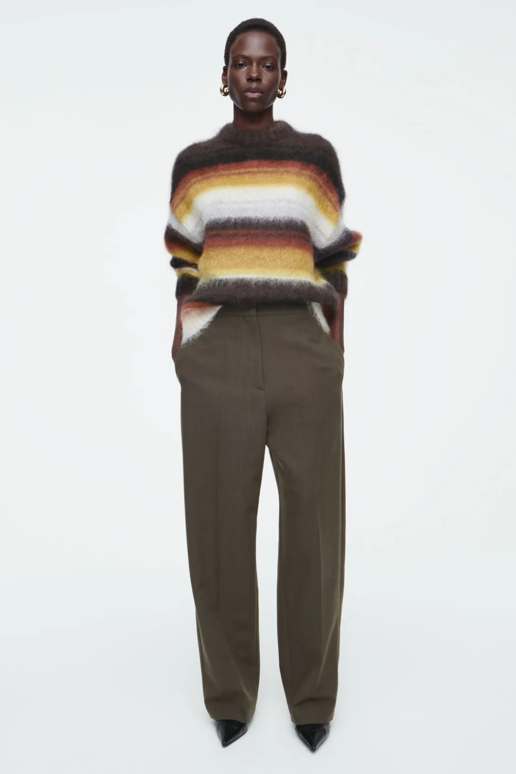 Best COS MOHAIR CREW-NECK SWEATER BROWN / STRIPED