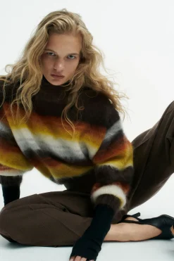 Best COS MOHAIR CREW-NECK SWEATER BROWN / STRIPED