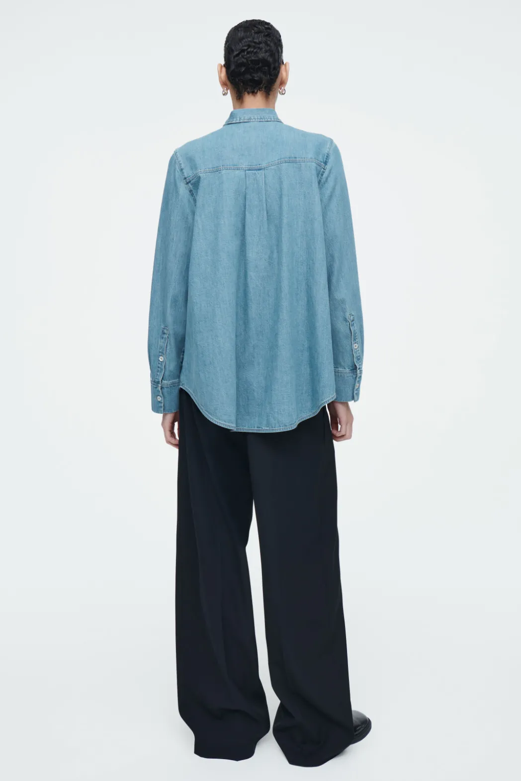 Discount COS NECK-TIE DENIM BLOUSE DUSTY BLUE