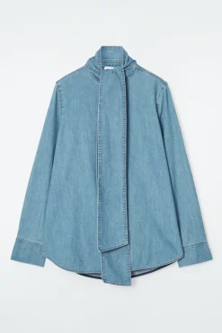 Discount COS NECK-TIE DENIM BLOUSE DUSTY BLUE