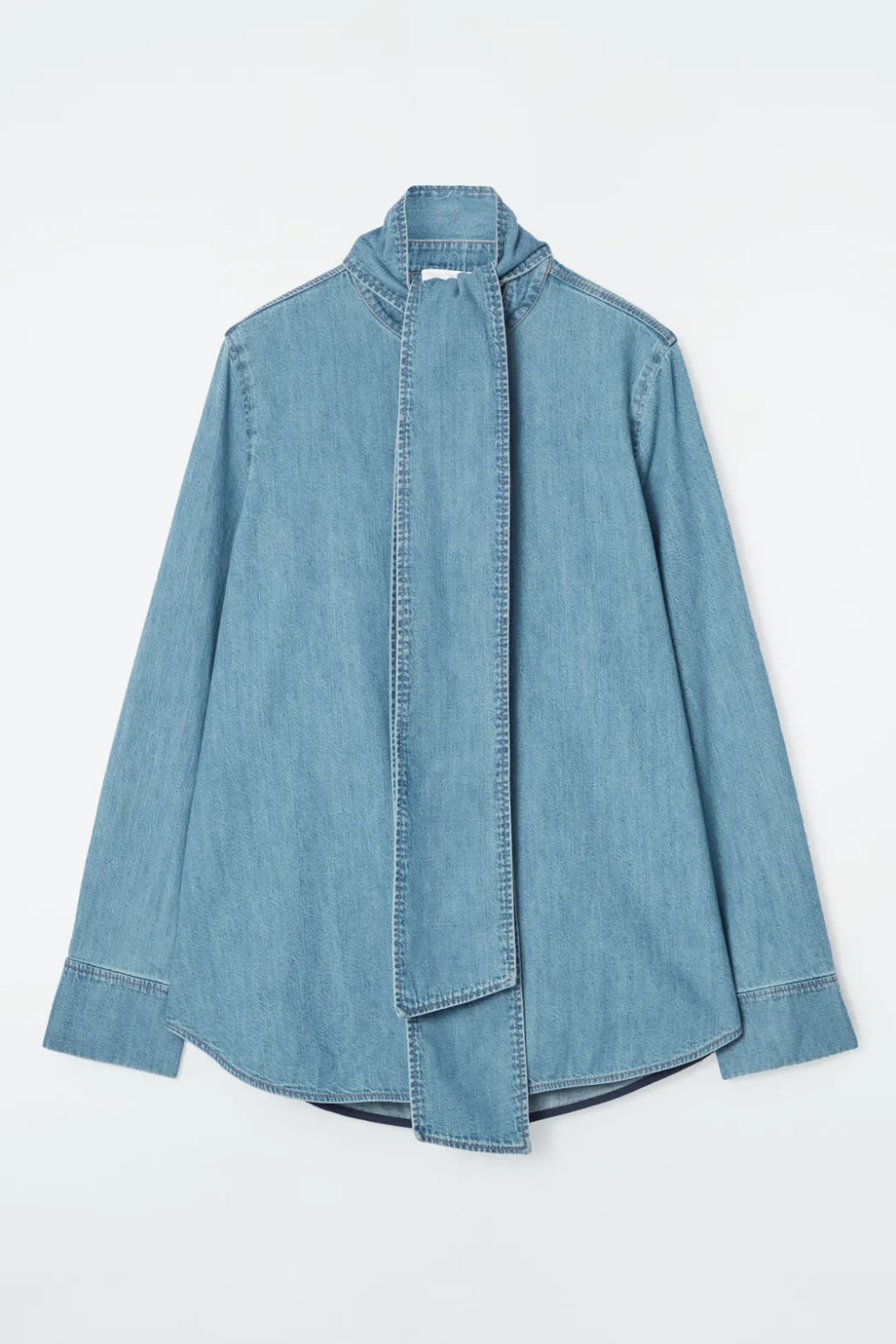 Discount COS NECK-TIE DENIM BLOUSE DUSTY BLUE