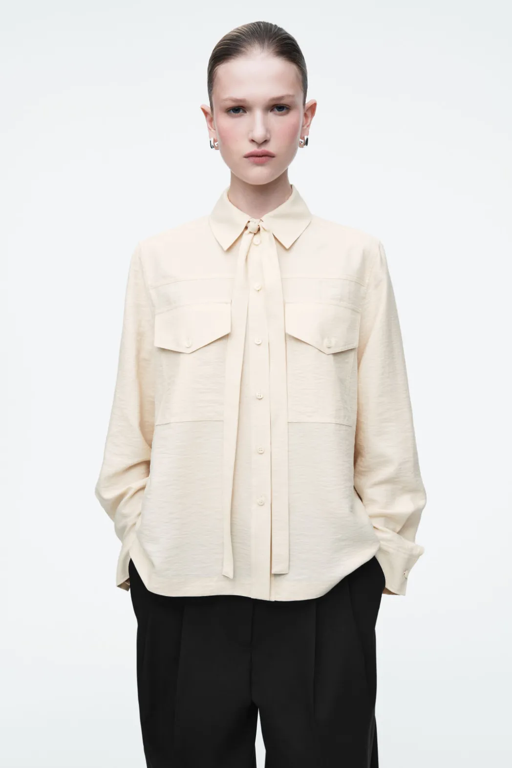 Sale COS NECK-TIE SHIRT ECRU