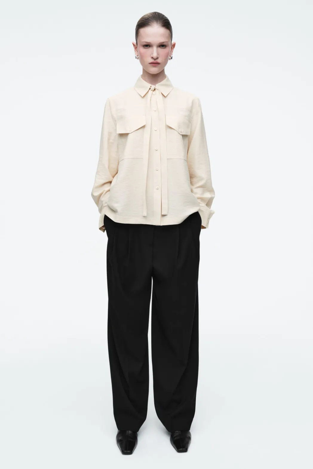 Sale COS NECK-TIE SHIRT ECRU