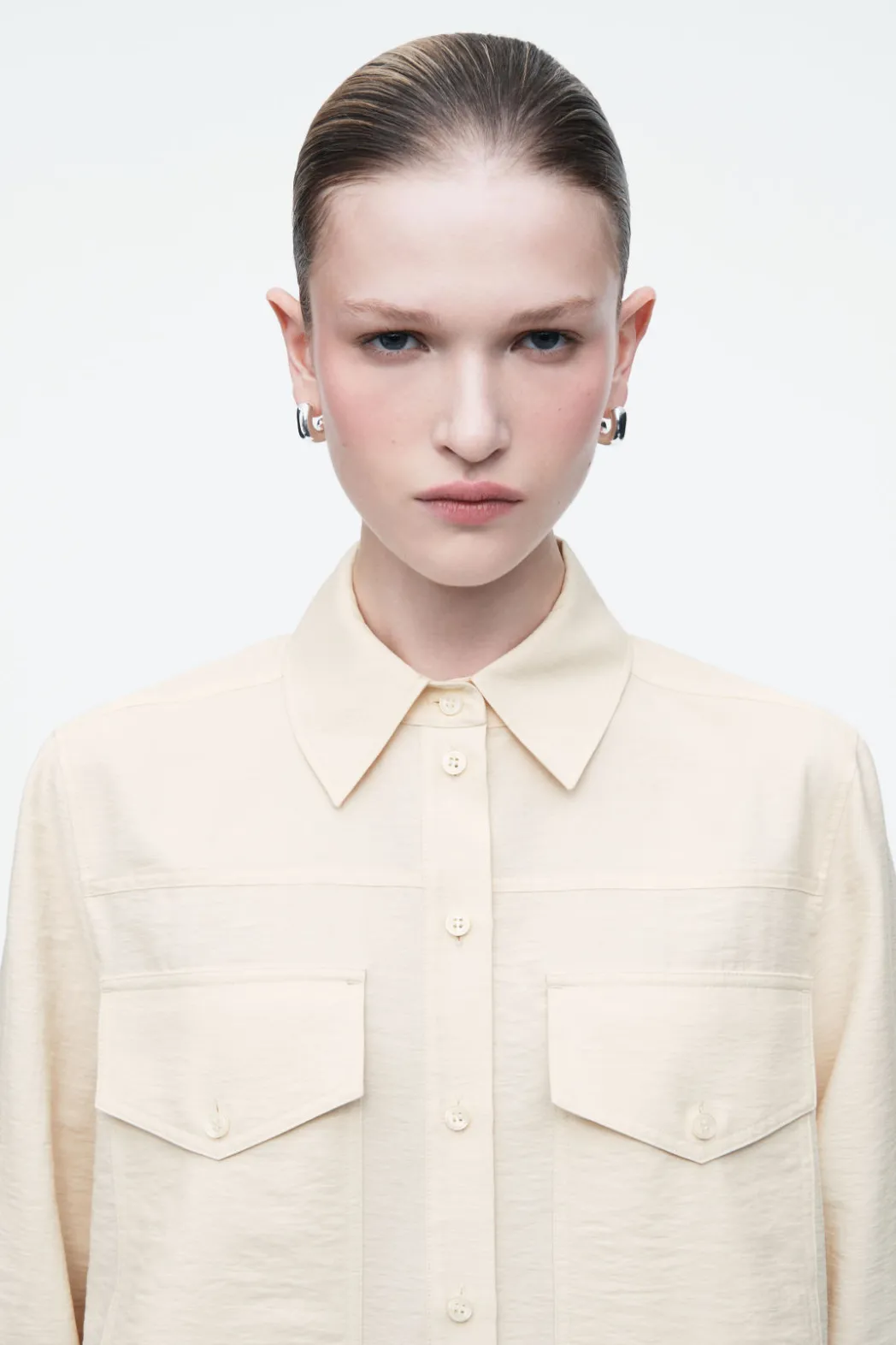 Sale COS NECK-TIE SHIRT ECRU