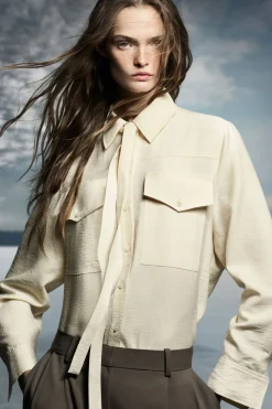 Sale COS NECK-TIE SHIRT ECRU