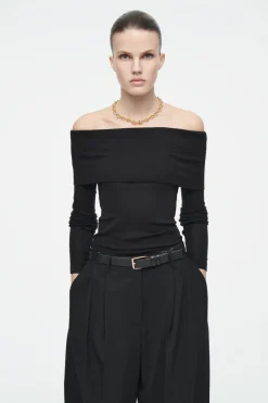 Online COS OFF-THE-SHOULDER MERINO WOOL TOP BLACK