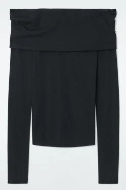 Online COS OFF-THE-SHOULDER MERINO WOOL TOP BLACK