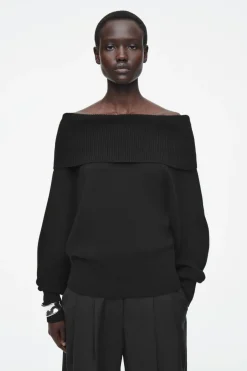 COS OFF-THE-SHOULDER MERINO WOOL SWEATER BLACK