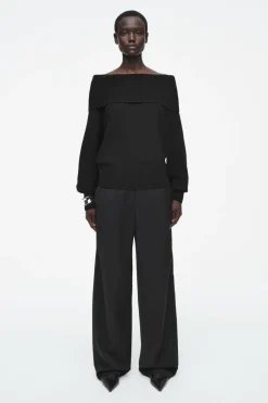 COS OFF-THE-SHOULDER MERINO WOOL SWEATER BLACK