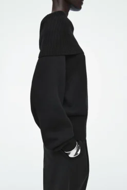 COS OFF-THE-SHOULDER MERINO WOOL SWEATER BLACK
