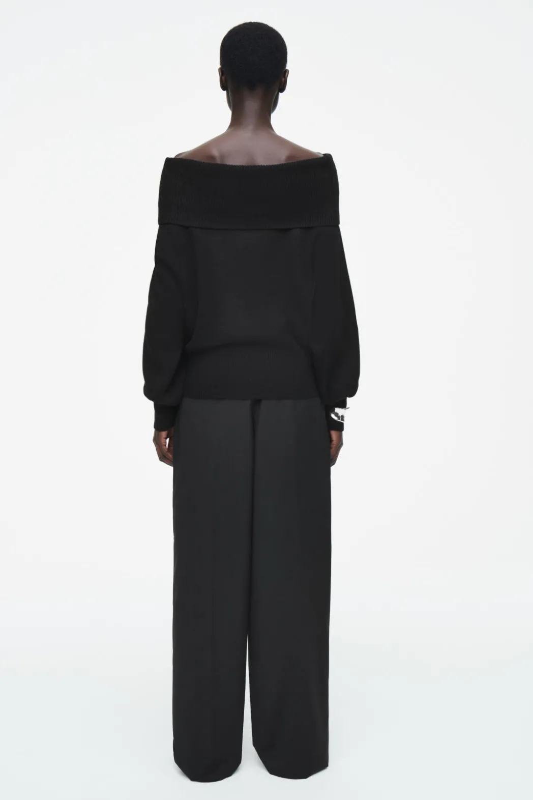 COS OFF-THE-SHOULDER MERINO WOOL SWEATER BLACK