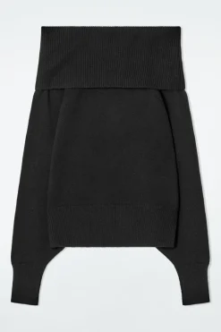 COS OFF-THE-SHOULDER MERINO WOOL SWEATER BLACK