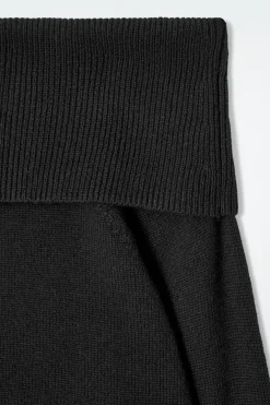 COS OFF-THE-SHOULDER MERINO WOOL SWEATER BLACK