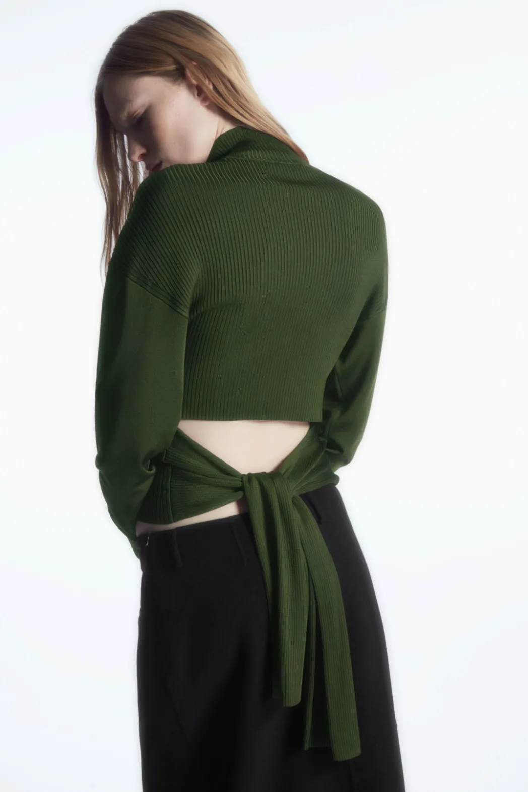 Hot COS OPEN-BACK RIBBED-KNIT TOP KHAKI