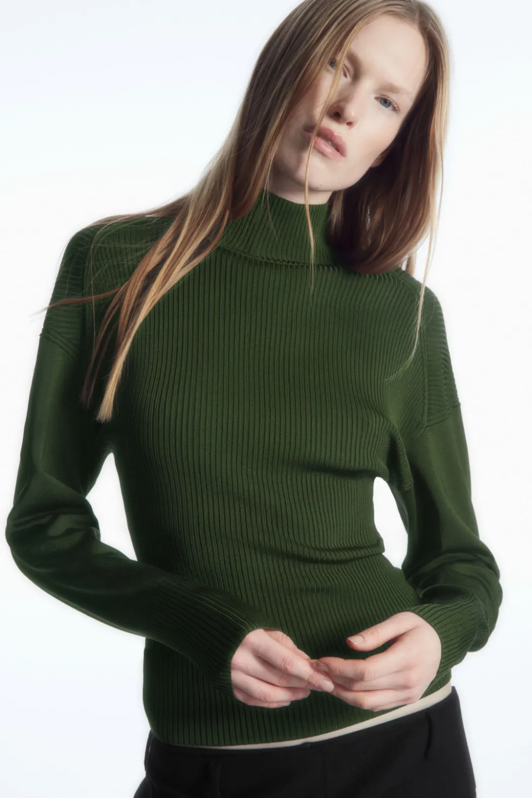 Hot COS OPEN-BACK RIBBED-KNIT TOP KHAKI