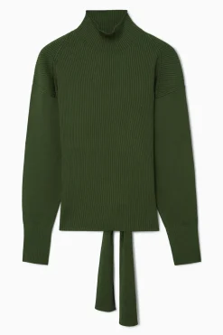 Hot COS OPEN-BACK RIBBED-KNIT TOP KHAKI