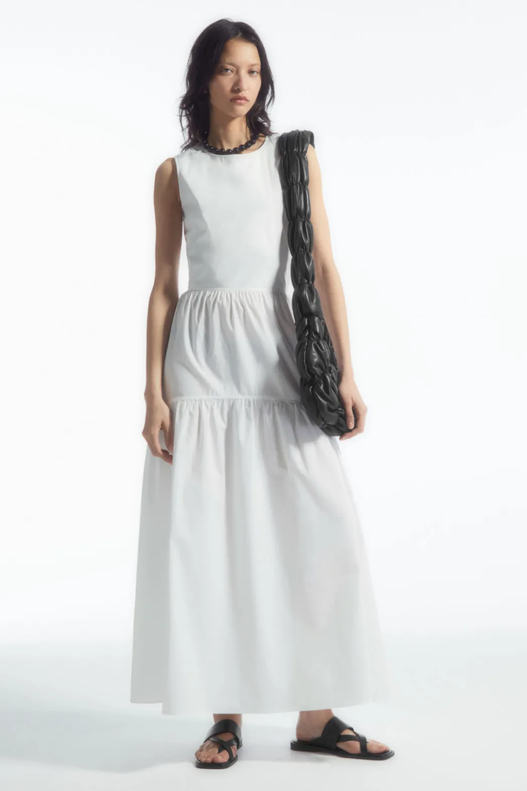 Hot COS OPEN-BACK TIERED MIDI DRESS WHITE