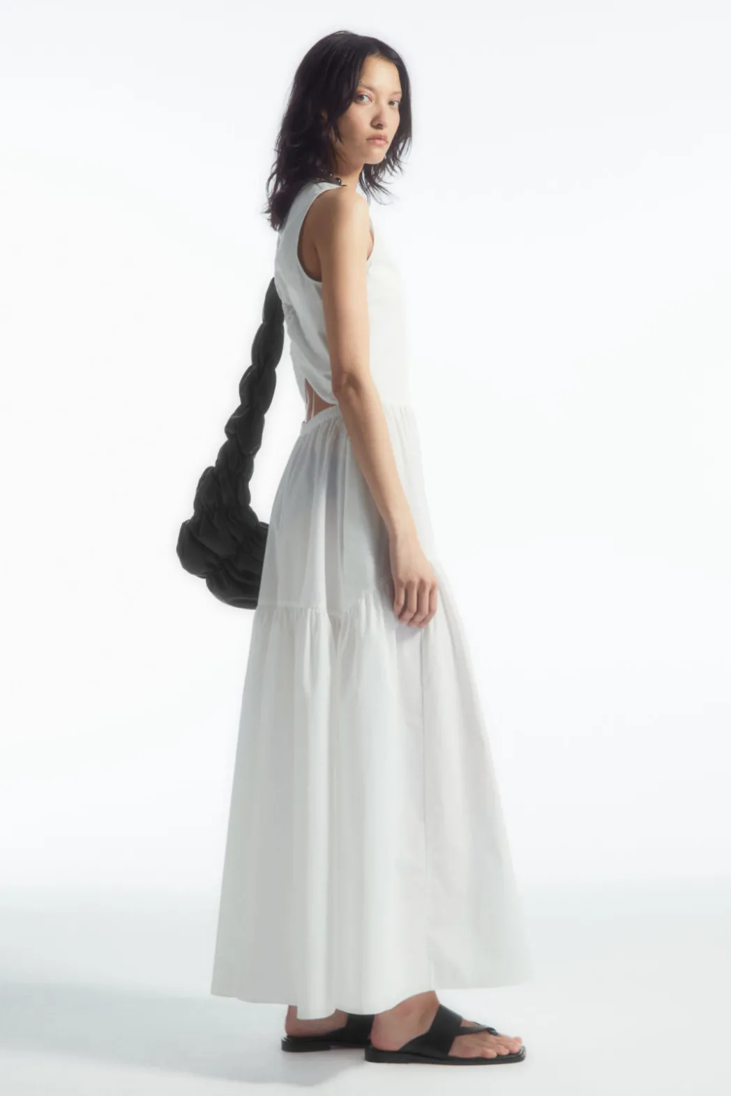 Hot COS OPEN-BACK TIERED MIDI DRESS WHITE