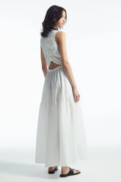 Hot COS OPEN-BACK TIERED MIDI DRESS WHITE