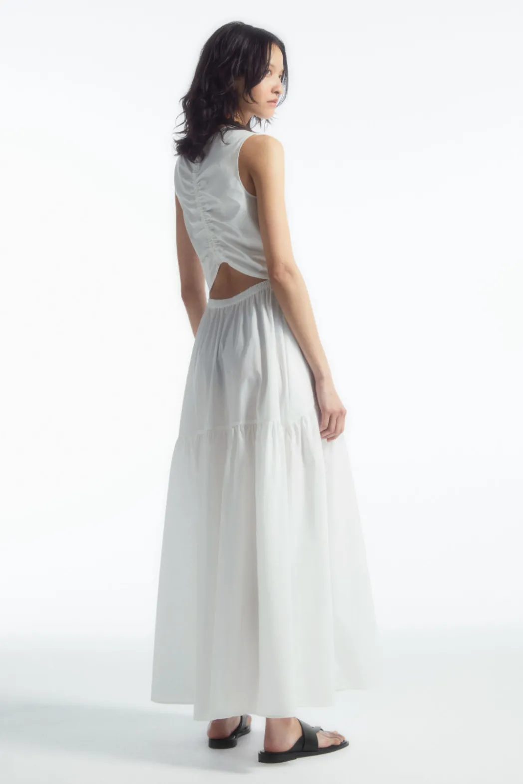 Hot COS OPEN-BACK TIERED MIDI DRESS WHITE