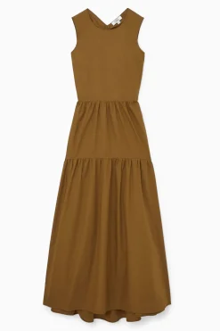 Clearance COS OPEN-BACK TIERED MIDI DRESS OCHRE