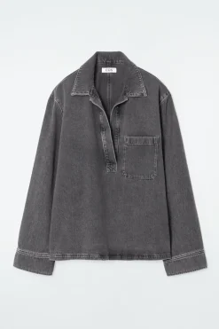 Outlet COS OPEN-COLLAR DENIM SHIRT WASHED BLACK
