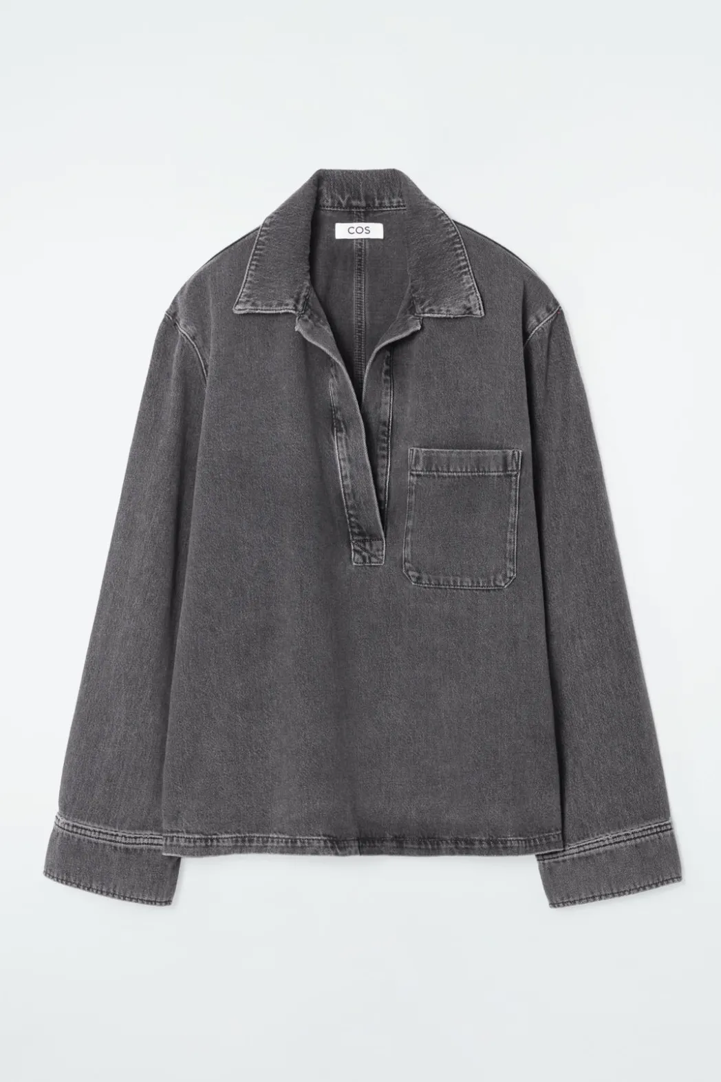 Outlet COS OPEN-COLLAR DENIM SHIRT WASHED BLACK