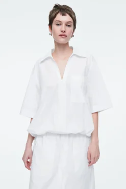New COS OPEN-COLLAR DRAWSTRING BLOUSE WHITE