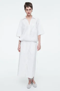 New COS OPEN-COLLAR DRAWSTRING BLOUSE WHITE