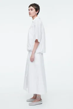 New COS OPEN-COLLAR DRAWSTRING BLOUSE WHITE