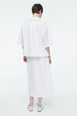 New COS OPEN-COLLAR DRAWSTRING BLOUSE WHITE